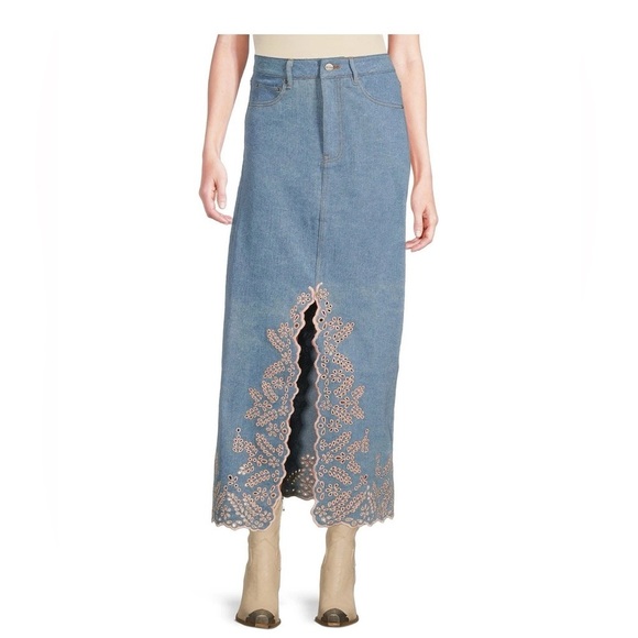 DRIFTWOOD Dresses & Skirts - Driftwood Serena Embroidered Denim Maxi Skirt - Pink Promise
